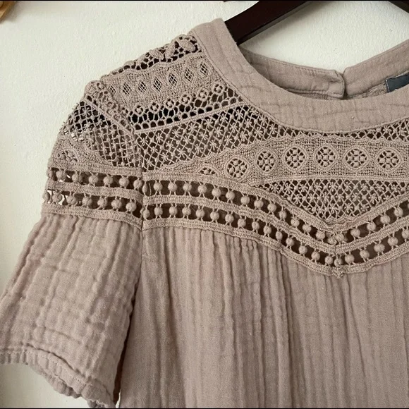 Anthropologie Michael Stars Neutral Brown Double Gauze Blouse - Picture 2 of 5
